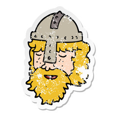 distressed sticker of a cartoon viking face