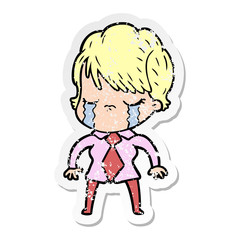 Obraz premium distressed sticker of a cartoon woman crying