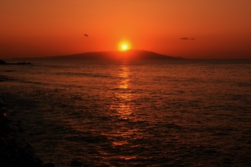 The sunrise and Japanese sightseeing spot Izu Oshima Island.