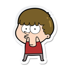 sticker of a cartoon curious boy