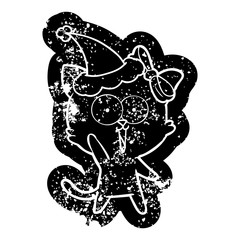 cartoon distressed icon of a cat wearing santa hat