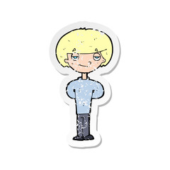 retro distressed sticker of a cartoon happy man