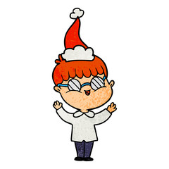 textured cartoon of a boy wearing spectacles wearing santa hat
