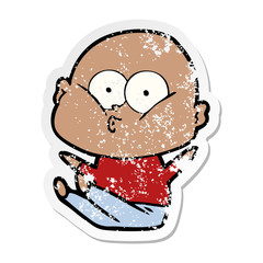 distressed sticker of a cartoon bald man staring