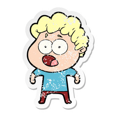 distressed sticker of a cartoon man gasping in surprise