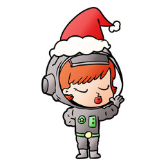 gradient cartoon of a pretty astronaut girl wearing santa hat