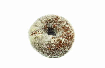 Close up of donuts with white sugar and Coconut chocolate tasty isolated on white background