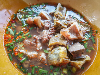 Hot and spicy meat beef soup bowl cook food of northeast thailand style local