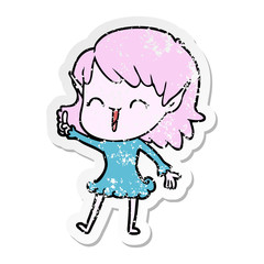 distressed sticker of a cartoon elf girl