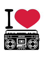 I love Ghettoblaster herz liebe musik player retro party feiern 80er 90er 70er rapper gangster laut club disko dj spielen kasten groß boxen radio kassette cd alt opa tanzen clipart