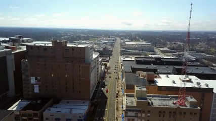 Aerial looking down South Main Street in High Point North Carolina