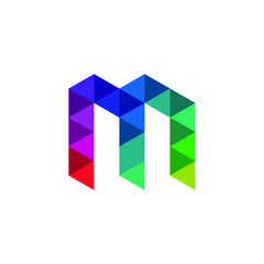 Letter m Polygon Style Geometric Alphabet Font Logo Vector Illustration 