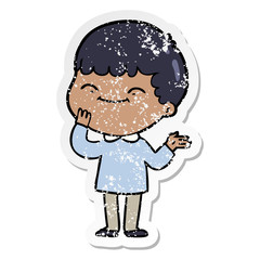 distressed sticker of a cartoon happy boy
