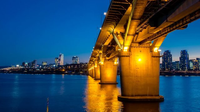 Seoul, South Korea. cheongdamdaegyo bridge the night view of the beautiful light