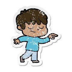 distressed sticker of a cartoon happy boy