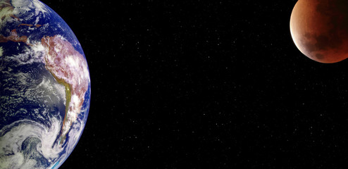 Planet earth and blood moon from the space at night Some elements of this image are furnished by...
