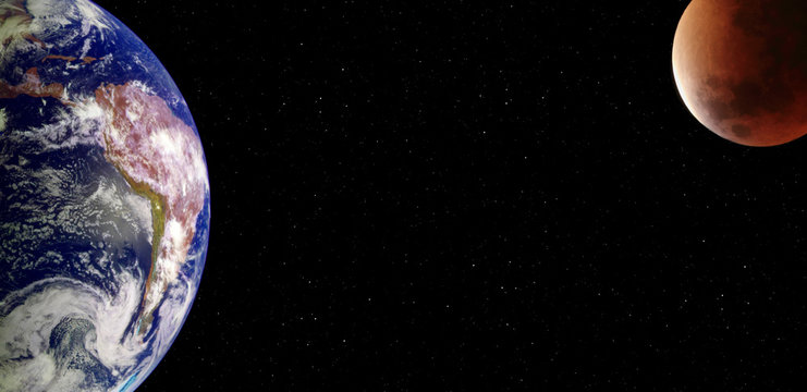 Planet earth and blood moon from the space at night Some elements of this image are furnished by NASA