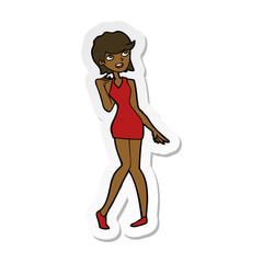sticker of a cartoon woman in cocktail dress