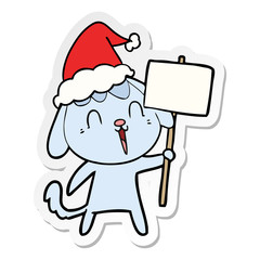 cute sticker cartoon of a dog wearing santa hat