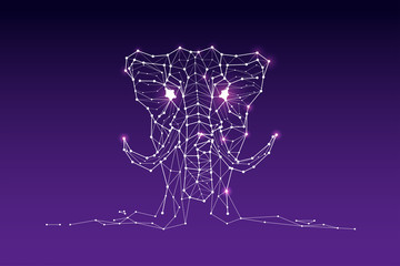 The particles, geometric art, line and dot of elephant