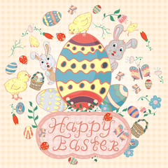 illustration in childrens_10_style on the theme of Easter, circular ornament for decoration and design