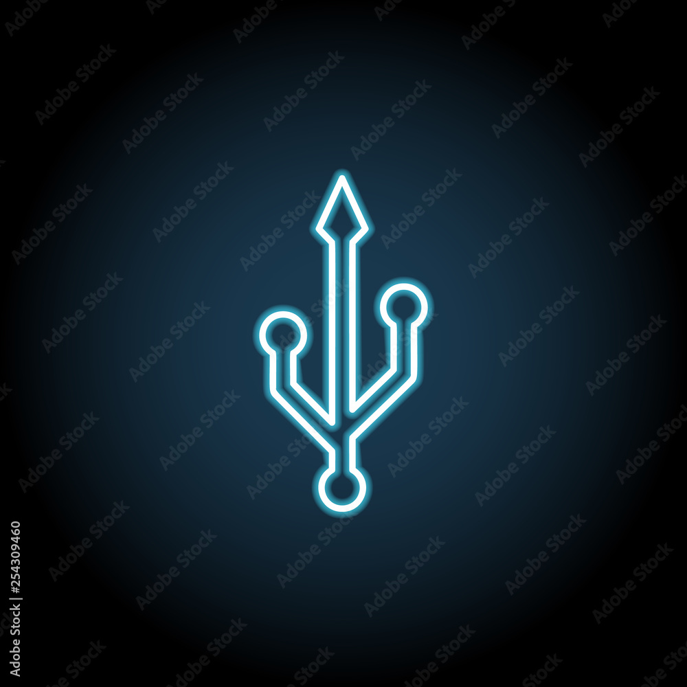 Poster usb sign icon in neon style. simple thin line, outline vector of web, minimalistic icons for ui and 