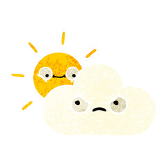 retro illustration style cartoon sunshine and cloud