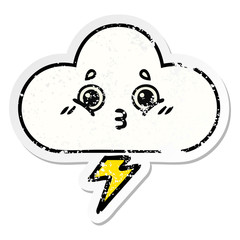 distressed sticker of a cute cartoon storm cloud