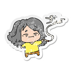 distressed sticker cartoon of cute kawaii old woman