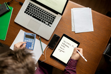 top view of person starting new business plan at home b