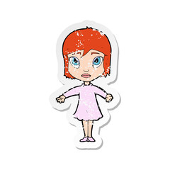 retro distressed sticker of a cartoon girl in dress