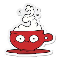 sticker of a cartoon hot cup of coffee