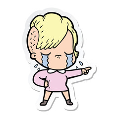 sticker of a cartoon crying girl