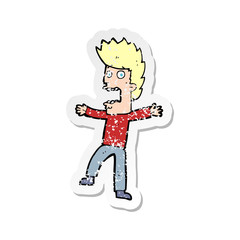 retro distressed sticker of a cartoon terrified man