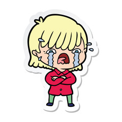 sticker of a cartoon girl crying