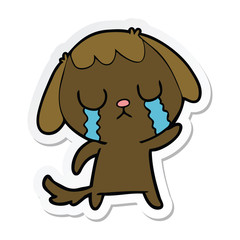 sticker of a cute cartoon dog crying