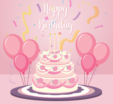 A birthday cake on pink background