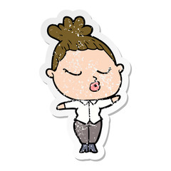 distressed sticker of a cartoon calm woman