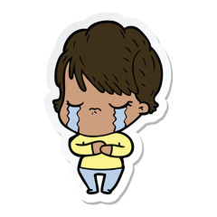 Obraz premium sticker of a cartoon woman crying
