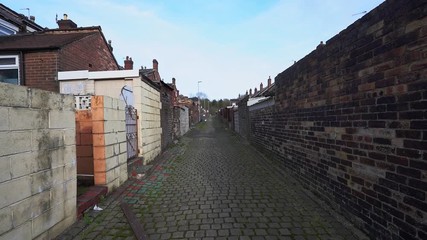 Footage of back alley's, side streets in one of Stoke on Trents poorer areas, Terrace housing, poverty and urban decline