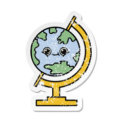 distressed sticker of a cute cartoon globe of the world