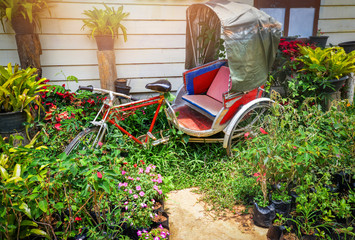 Old bike tricycle vintage garden for decorative items antiques collection classic bike