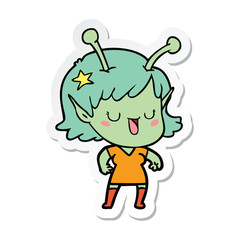 sticker of a happy alien girl cartoon laughing