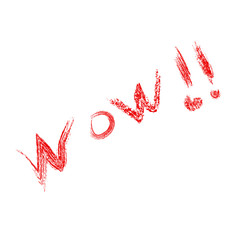 Simple Sketch with Red Crayon, wow, Isolated on White