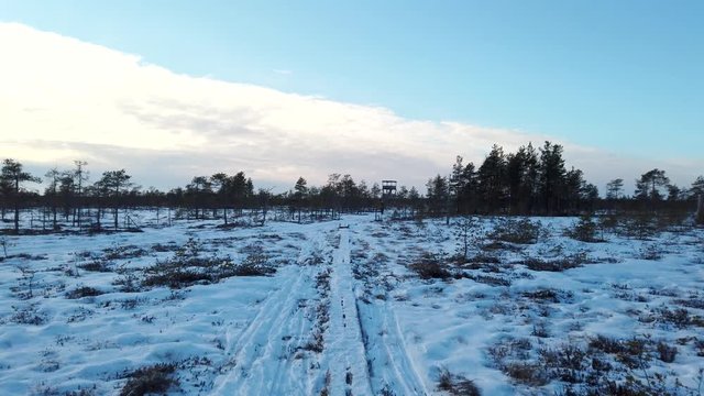 Footage of Frozen forest and swamp in Lapland Finland Lappi!