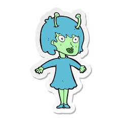 sticker of a cartoon alien woman