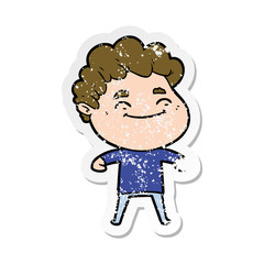 Obraz premium distressed sticker of a cartoon friendly man