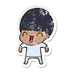 Obraz premium distressed sticker of a happy cartoon boy