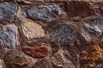 background from a wall erected from roughly treated brown and gray granite stones.