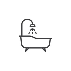 Bath and shower line icon. linear style sign for mobile concept and web design. Bathtub outline vector icon. Hotel service symbol, logo illustration. Pixel perfect vector graphics